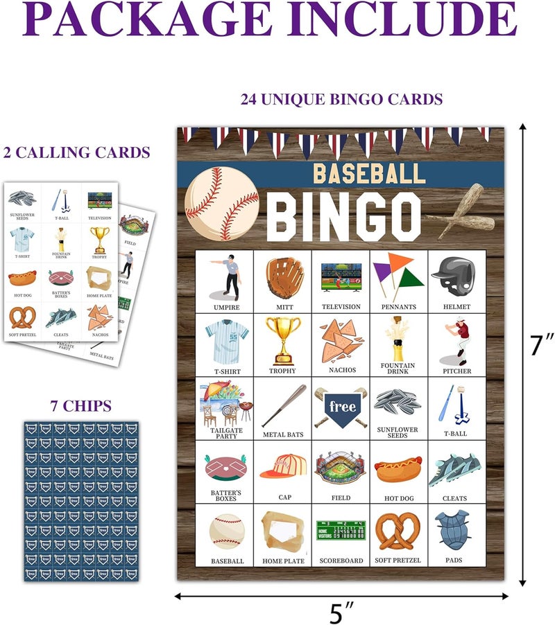 Disfuco Baseball Bingo Game, Baseball Party Games Cards for Adults, Sports Party Games, Birthday Bingo, 24 Players (B06) - Image 2